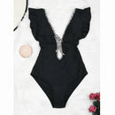 Riley V-Neck Ruffle Shoulder One-Piece Swimsuit