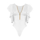 Teresa V-Neck Swimsuit with Ruffle Shoulder and Front Zipper Closure