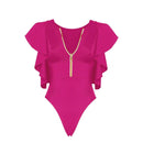Teresa V-Neck Swimsuit with Ruffle Shoulder and Front Zipper Closure