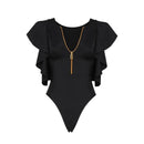 Teresa V-Neck Swimsuit with Ruffle Shoulder and Front Zipper Closure
