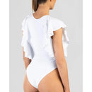 Teresa V-Neck Swimsuit with Ruffle Shoulder and Front Zipper Closure