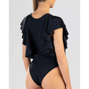 Teresa V-Neck Swimsuit with Ruffle Shoulder and Front Zipper Closure