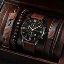 Luxury quartz watches + 3-bracelet set, men's business fashion casual watch, round pointer calendar watch accessories