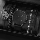Luxury quartz watches + 3-bracelet set, men's business fashion casual watch, round pointer calendar watch accessories